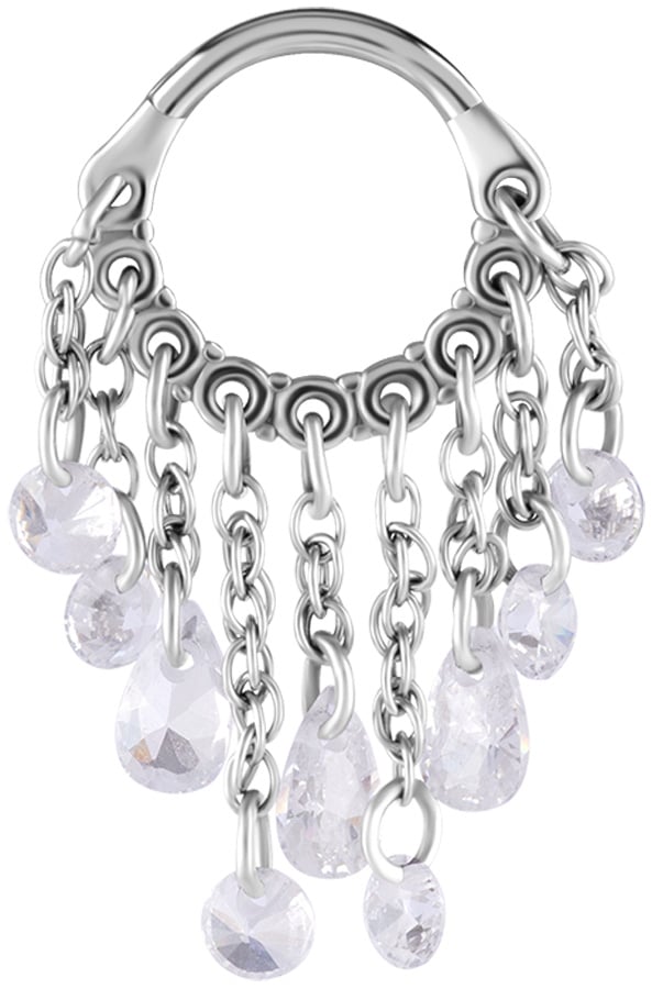 SS 316 HINGED RING WITH PEAR SHAPE AND ROUND STONE DANGLES 1,2x8mm WH