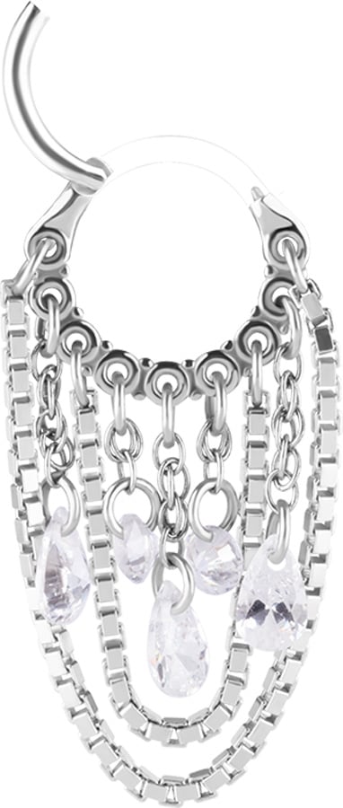 SS 316 HINGED RING WITH PEAR SHAPE AND ROUND STONE DANGLES 1,2x8mm WH