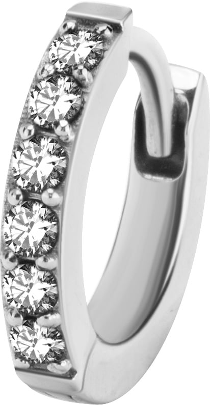 SS 316 HUGGIE HOOP EARRINGS PAVE SETTING (PAIR) 0,8x7mm WH