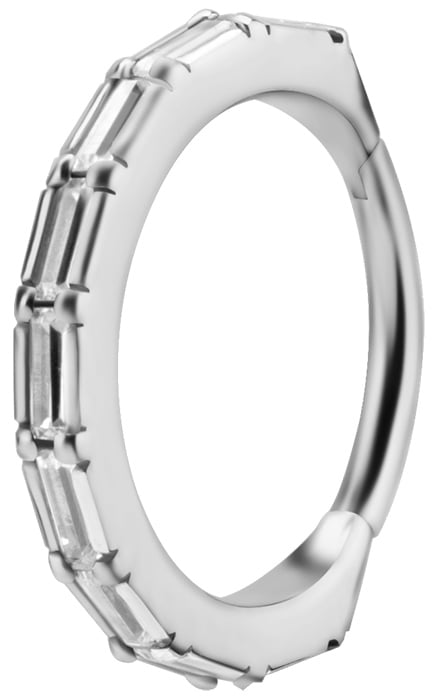 SS 316 HINGED RING SET W. BAGUETTE ZIRCONIA 1,2x12mm WH