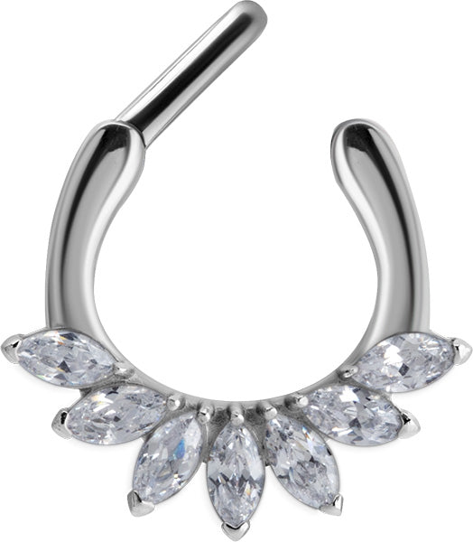 SS 316 SEPTUM CLICKER WITH MARQUISE ZIRCONIA
