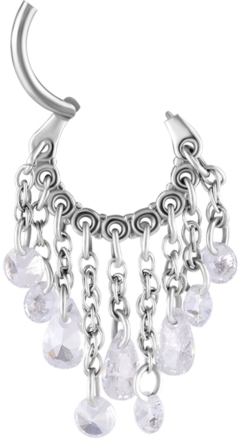 SS 316 HINGED RING WITH PEAR SHAPE AND ROUND STONE DANGLES 1,2x8mm WH