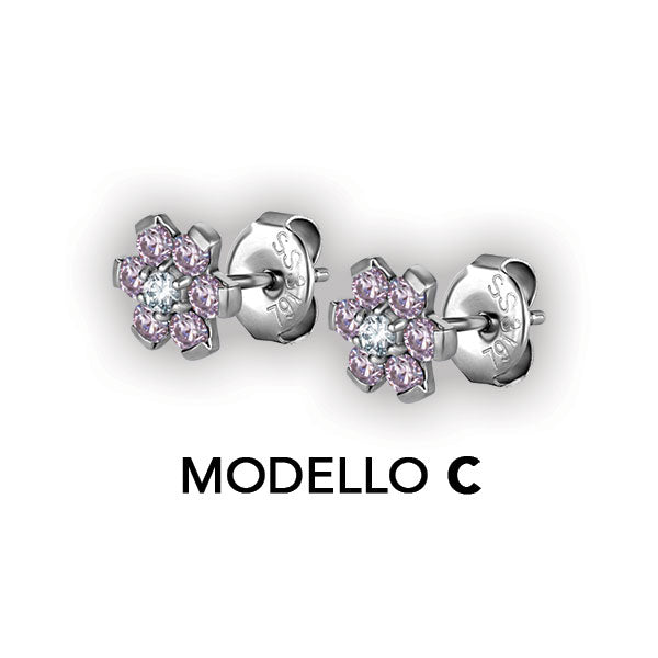 SS 316 FLOWER EAR STUDS W/ ZIRCONIA (PAIR)