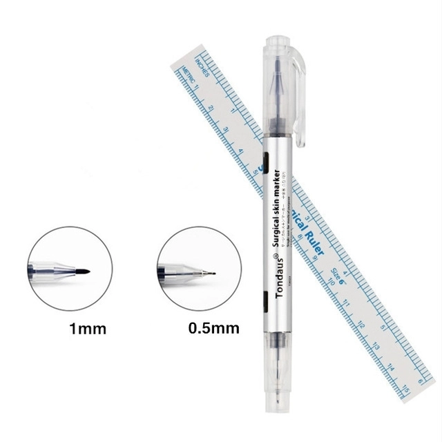 Double tip surgical pen with ruler