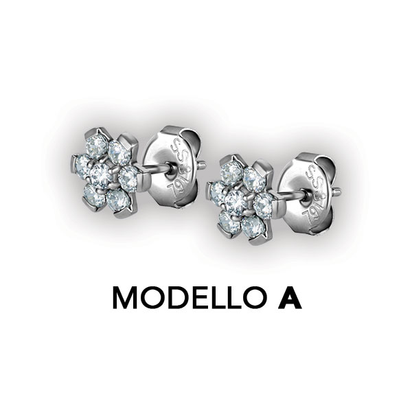 SS 316 FLOWER EAR STUDS W/ ZIRCONIA (PAIR)